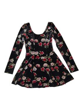 Vintage Y2K Floral Velvet Skater Dress XS Contempo Casuals Dark Fairy 90s